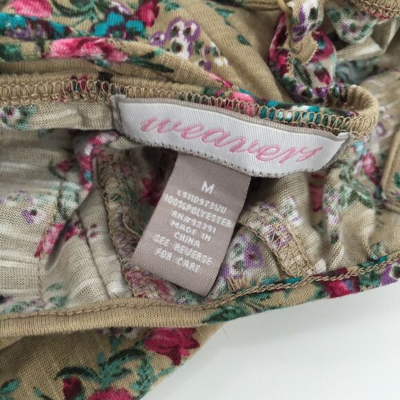 Weavers Spaghetti Strap Floral Print Cropped Ruffle Tank Top Medium Brown Tan M - Picture 6 of 6